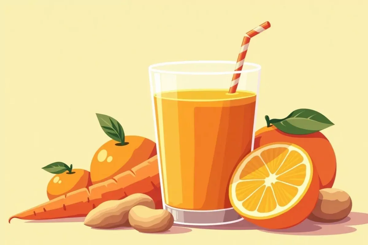 Orange Carrot Ginger Detox Juice - Studio Ghibli anime illustration