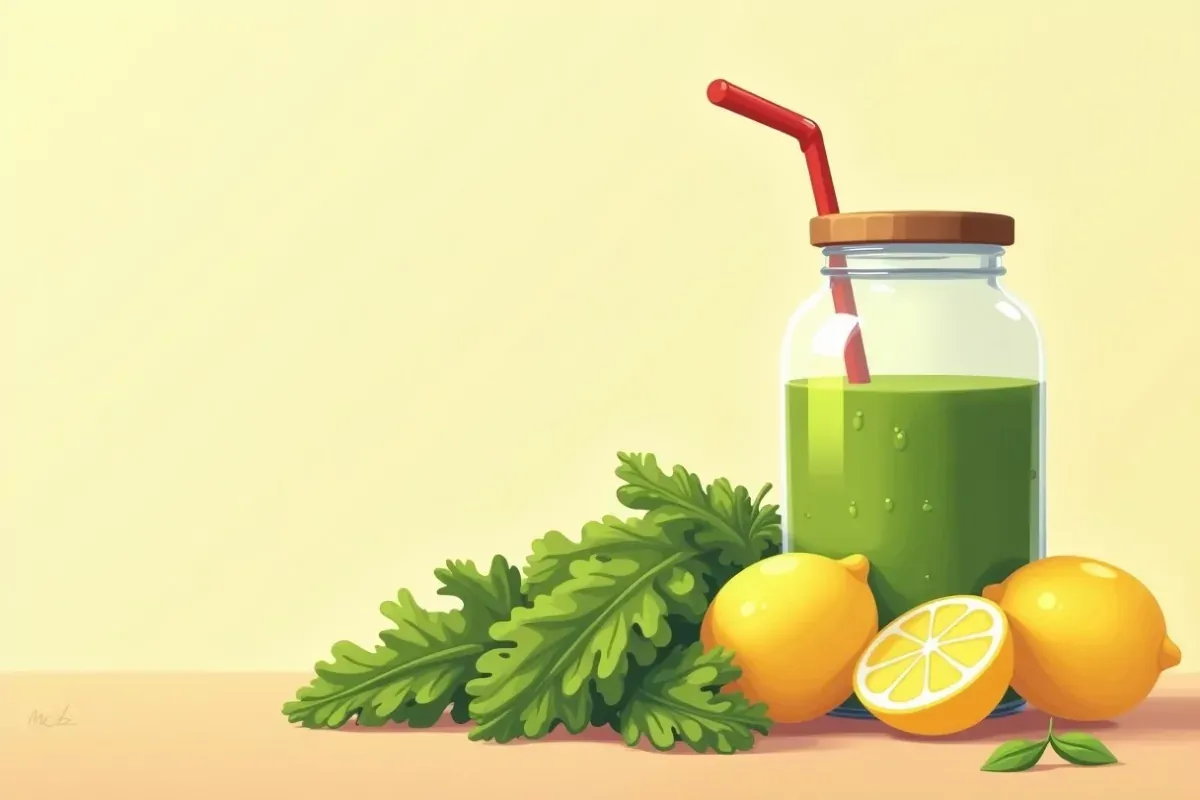 Kale Apple Lemon Detox Juice - Studio Ghibli anime illustration