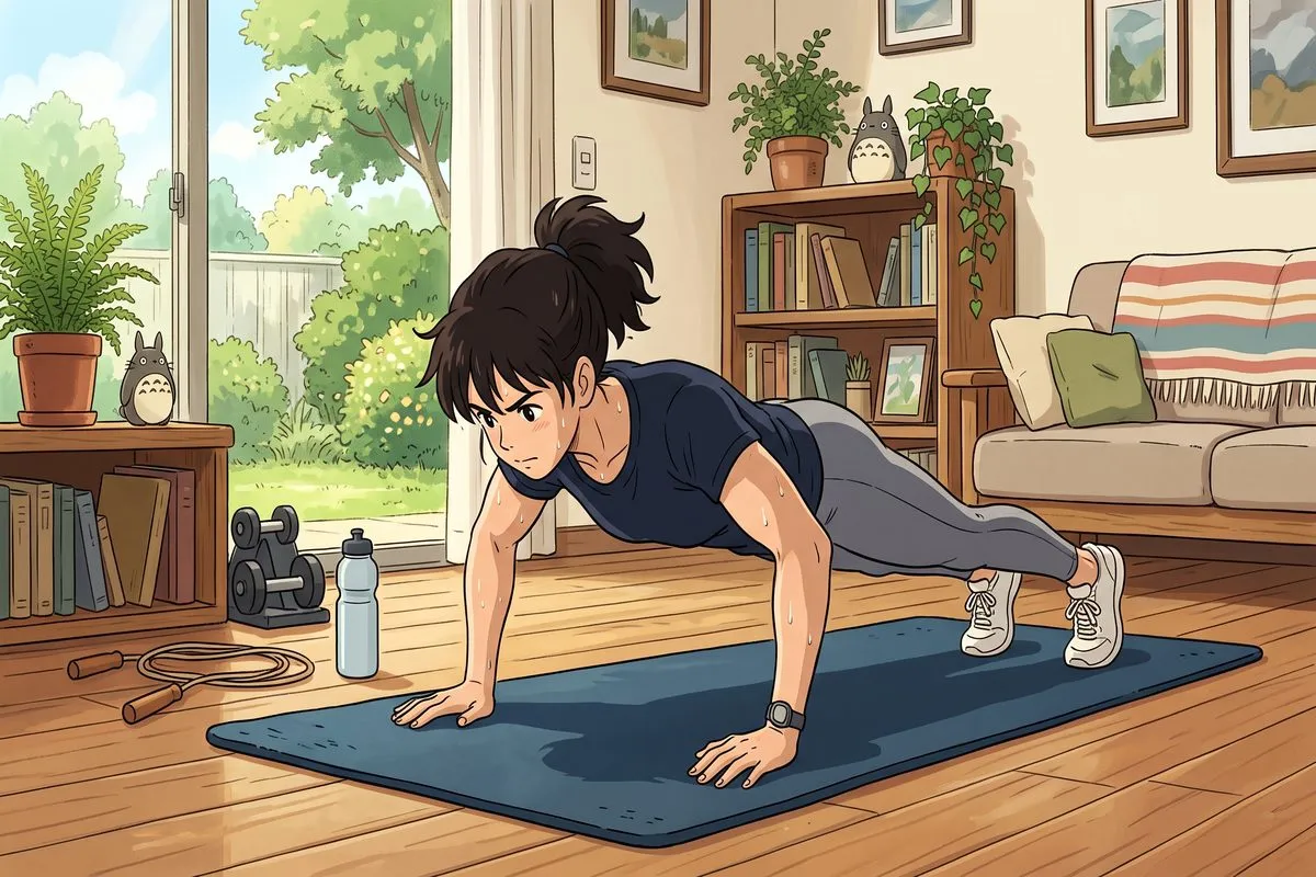 push ups home exercise to lose weight fast no equipment anime illustration