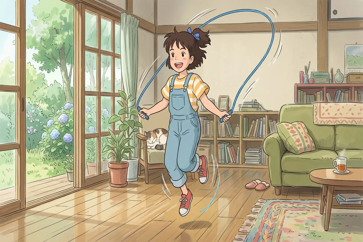 jumping rope home exercise to lose weight fast no equipment anime illustration