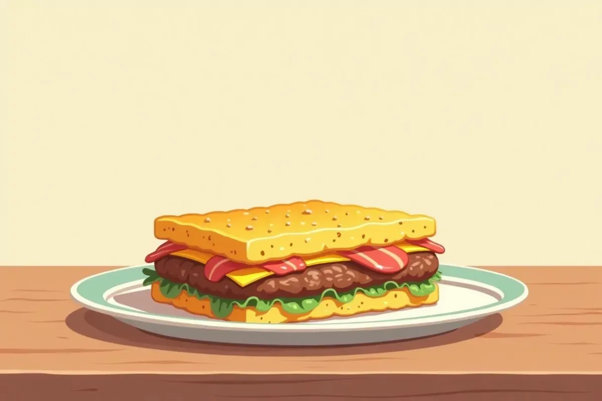 Keto Diet Recipe Bacon Cheeseburger Casserole - Studio Ghibli anime illustration