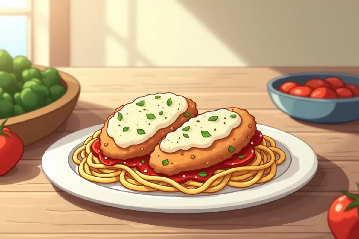Keto Chicken Parmesan - Studio Ghibli anime illustration