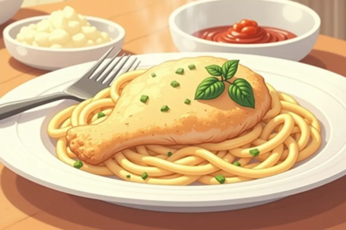 Keto Chicken Alfredo - Studio Ghibli anime illustration