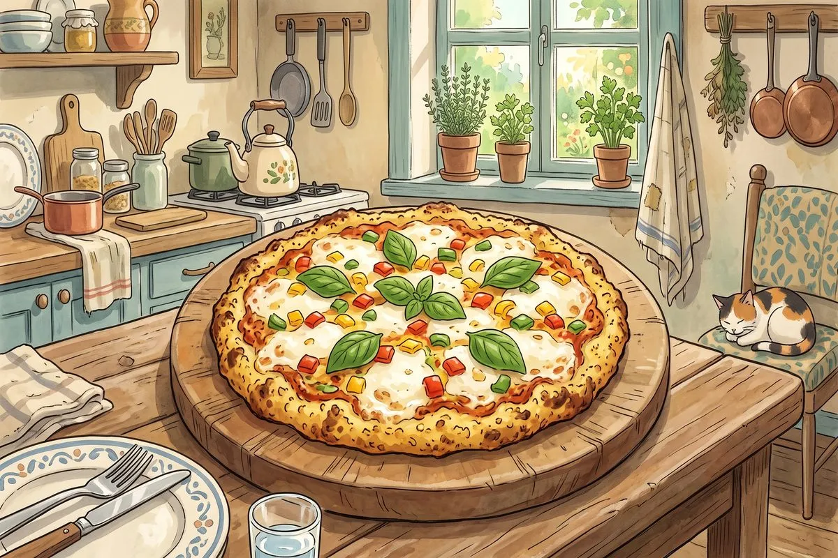 low carb cauliflower pizza easy dinner recipe anime illustration
