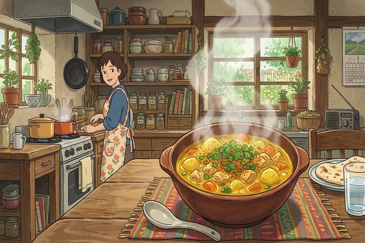 low carb chicken curry easy dinner recipe anime illustration