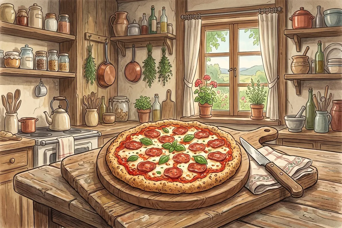 keto pizza with almond flour crust low carb lunch recipe anime illustration