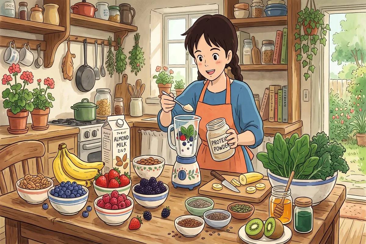 choosing right ingredients protein shake weight loss anime illustration