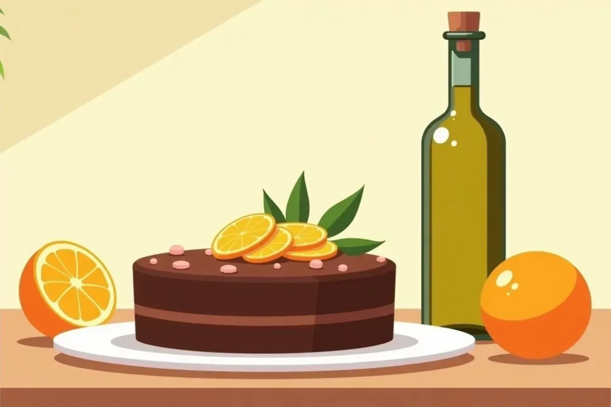 Chocolate cake with olive oil and orange - Studio Ghibli anime illustration