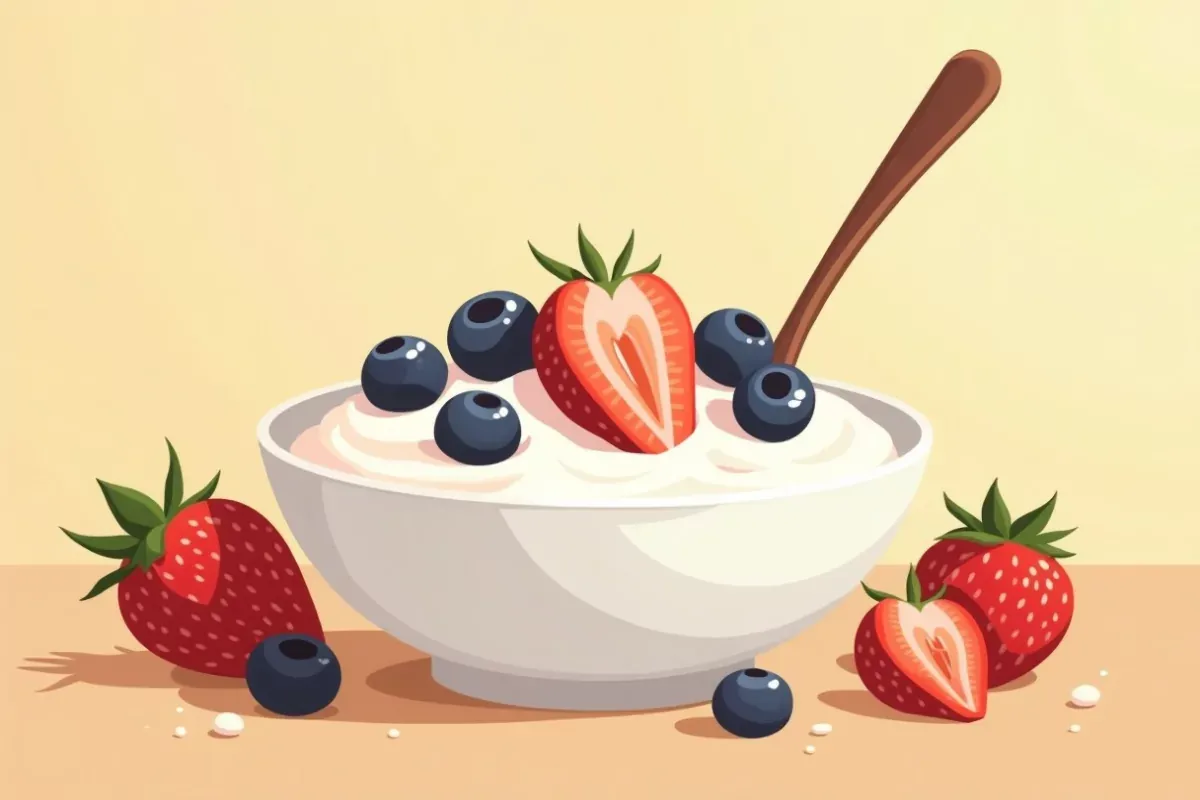 Greek yogurt with fruits and nuts - Studio Ghibli anime illustration