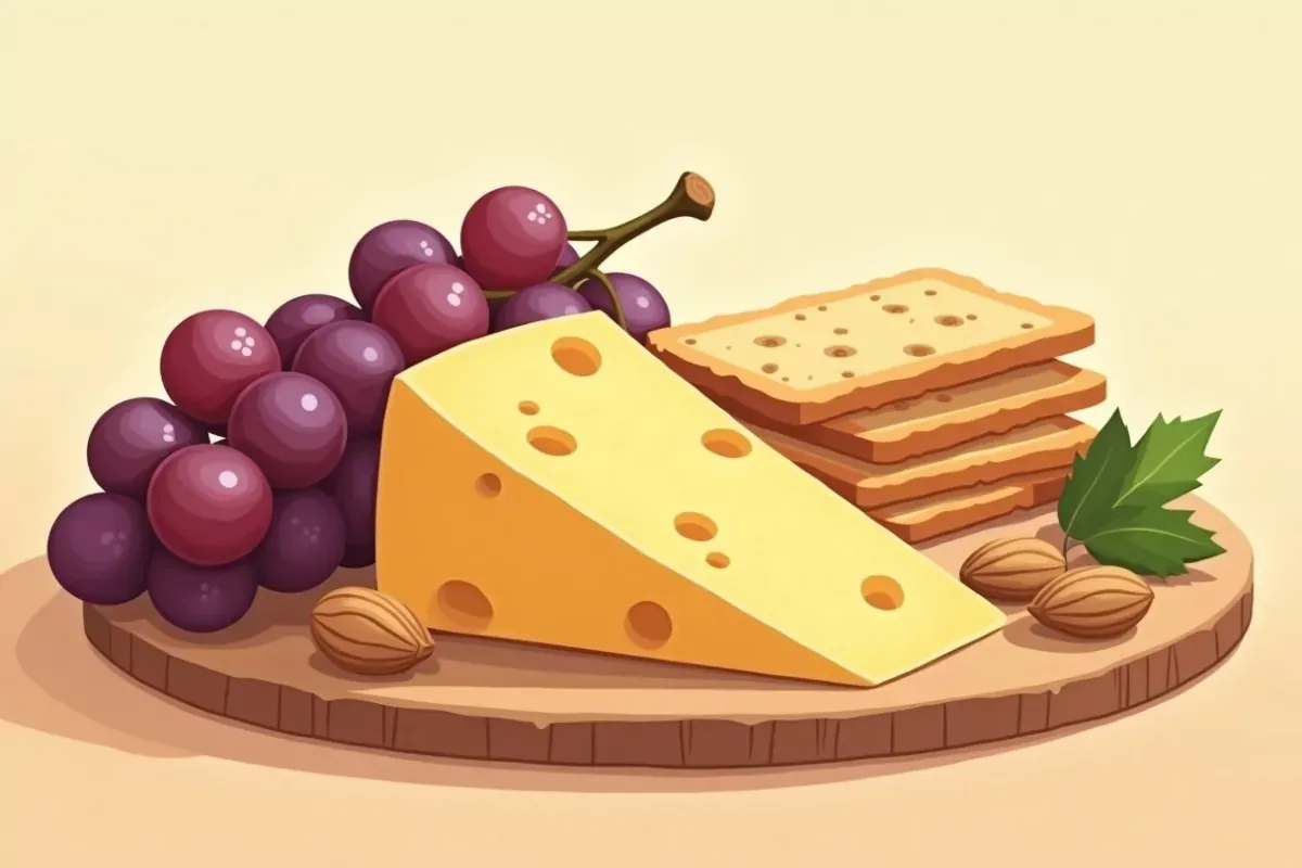 Cheese and crackers with grapes and nuts - Studio Ghibli anime illustration