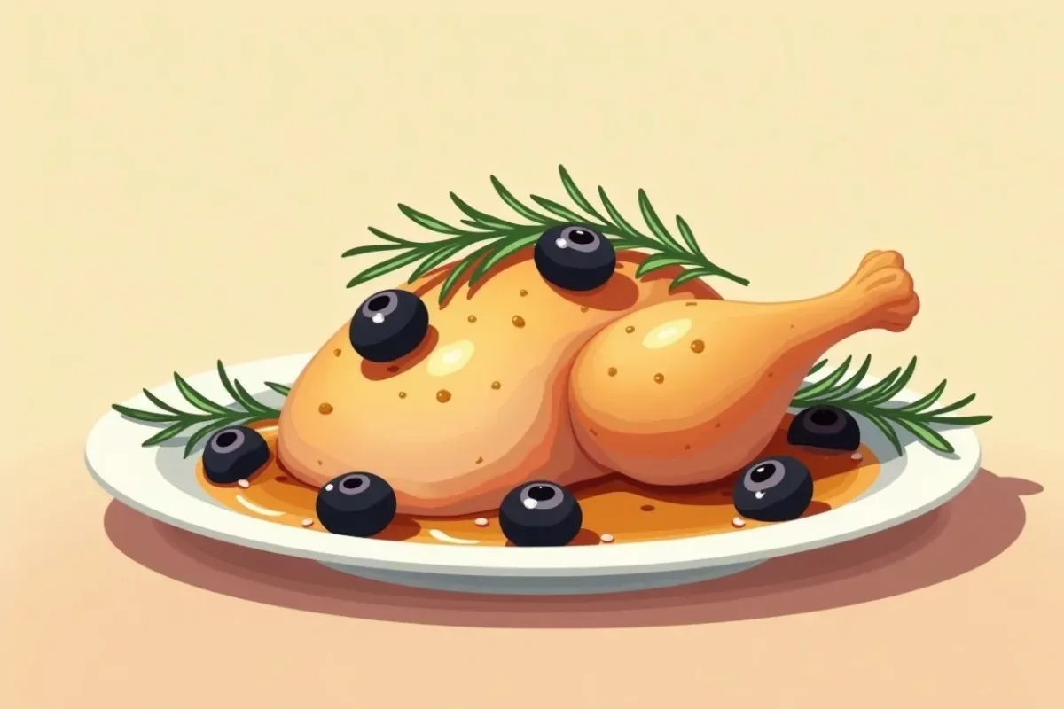Chicken with olives and rosemary - Studio Ghibli anime illustration