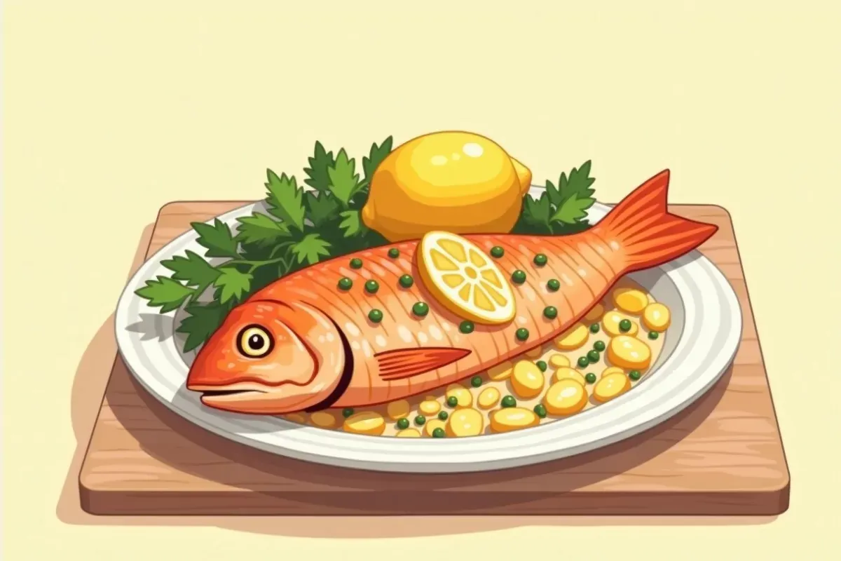 Fish with lemon and capers - Studio Ghibli anime illustration