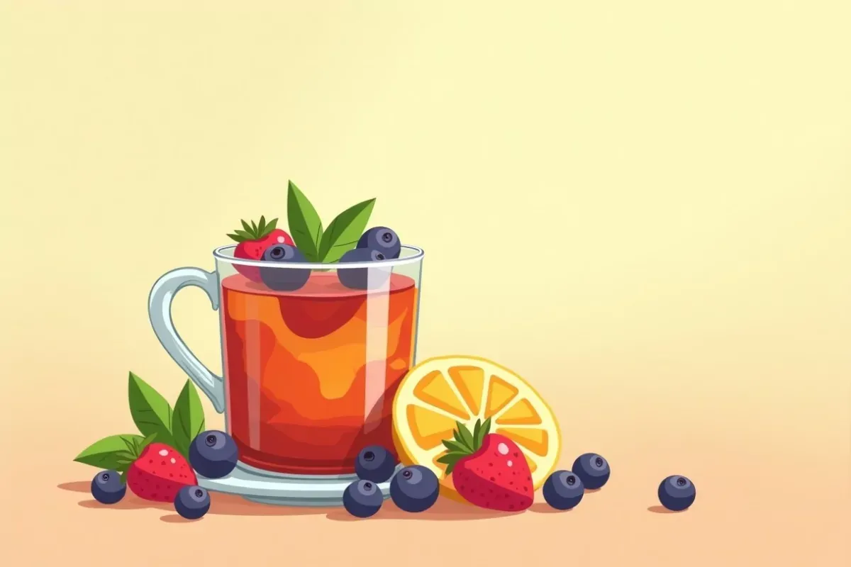 Fruit tea with berries and mint - Studio Ghibli anime illustration