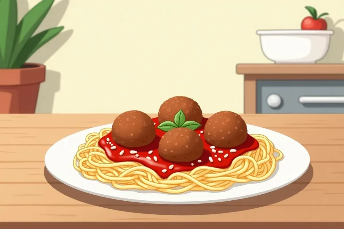 11. Spaghetti with Turkey Meatballs - Studio Ghibli anime illustration