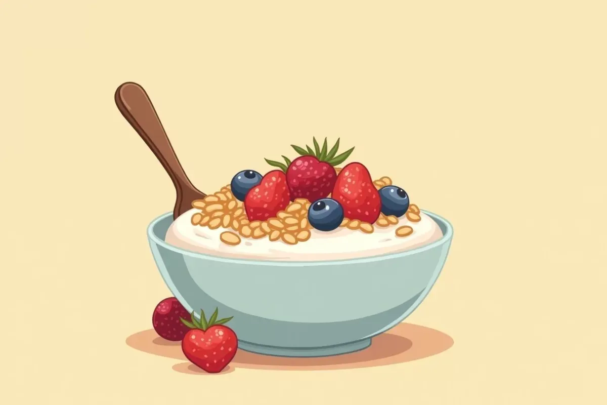2. Greek Yogurt with Granola and Berries - Studio Ghibli anime illustration