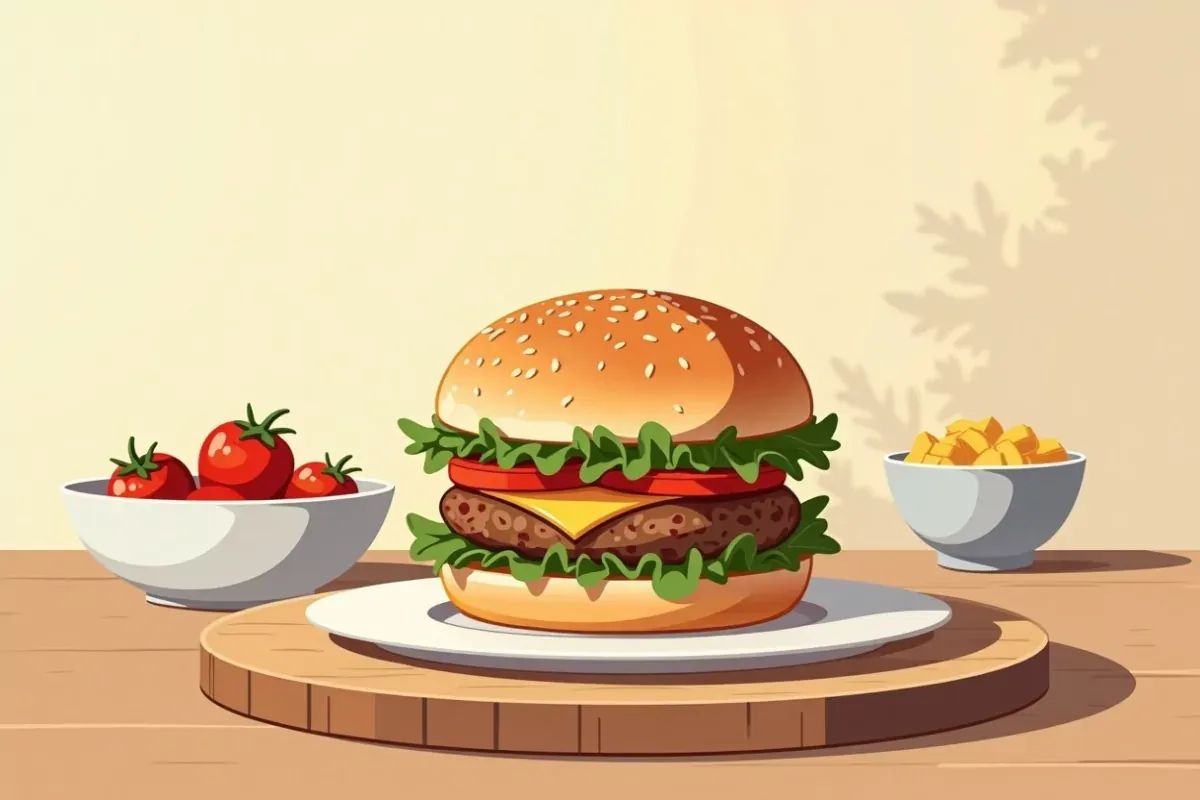 9. Turkey and Veggie Burger - Studio Ghibli anime illustration