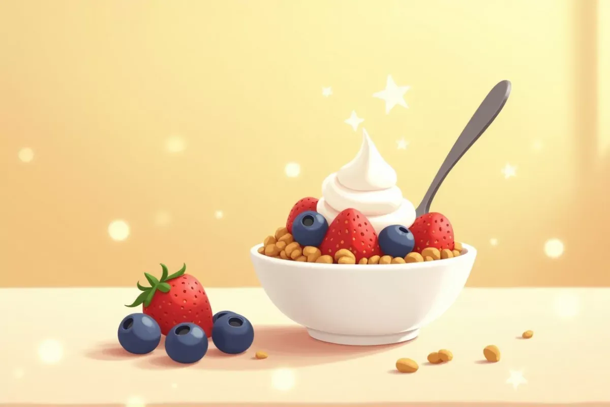 4. Greek Yogurt Parfait with Granola and Fruit - Studio Ghibli anime illustration