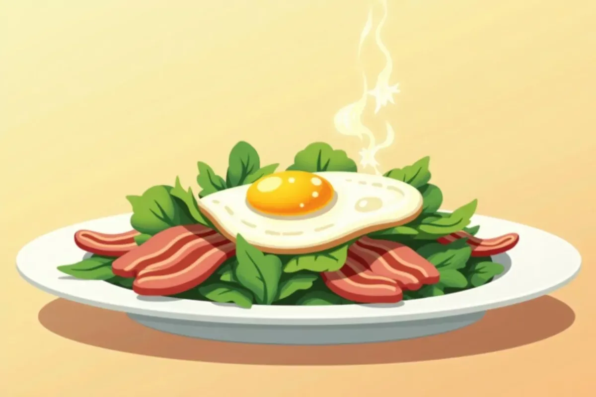 14. Breakfast Salad with Spinach, Egg, and Bacon - Studio Ghibli anime illustration