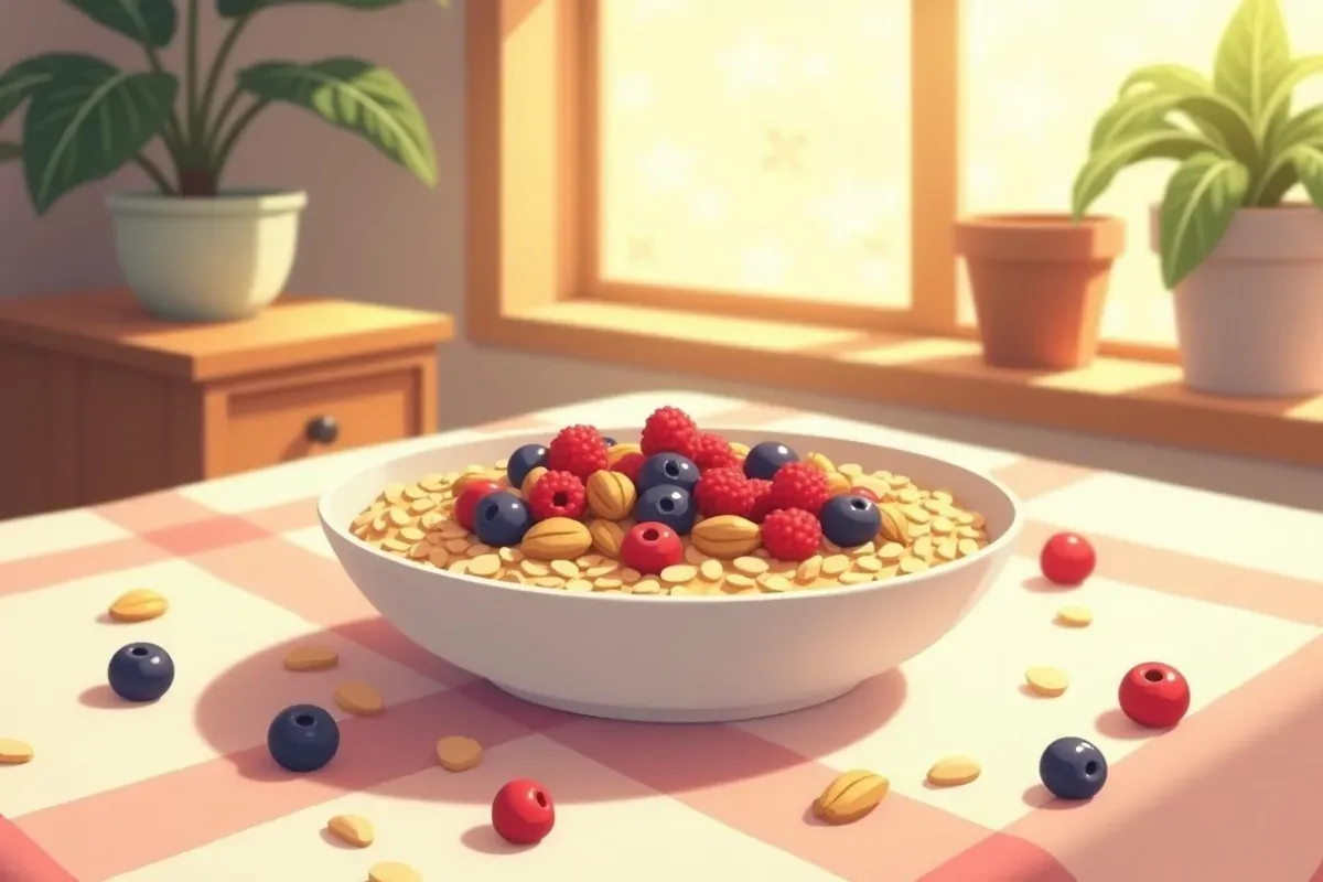 1. Overnight Oatmeal with Berries and Nuts - Studio Ghibli anime illustration