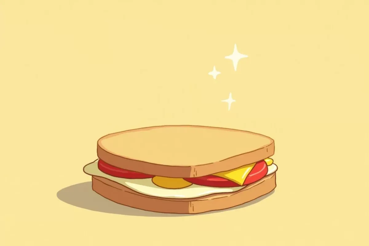 13. Breakfast Sandwich with Egg, Cheese, and Tomato - Studio Ghibli anime illustration