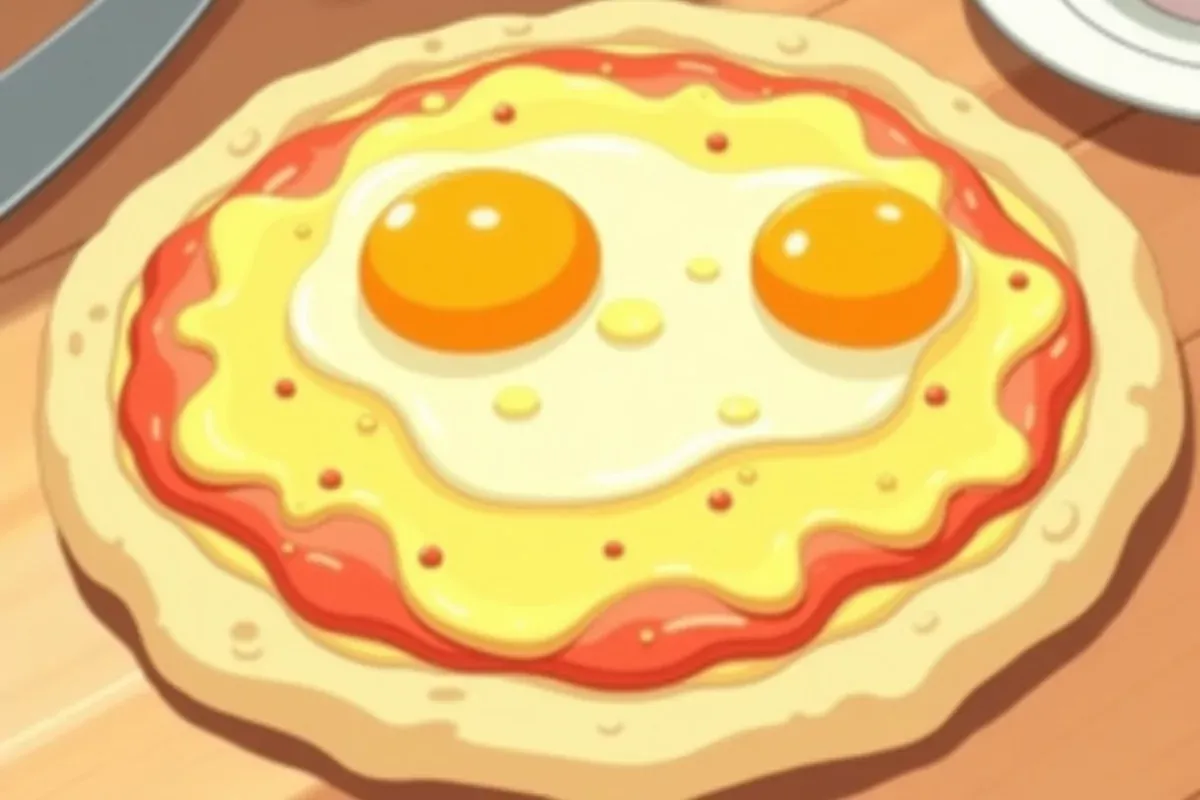 12. Breakfast Pizza with Egg and Cheese - Studio Ghibli anime illustration