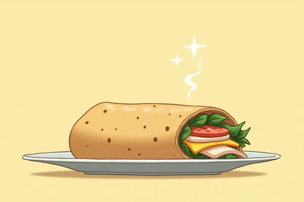 17. Breakfast Wrap with Turkey, Cheese, and Spinach - Studio Ghibli anime illustration