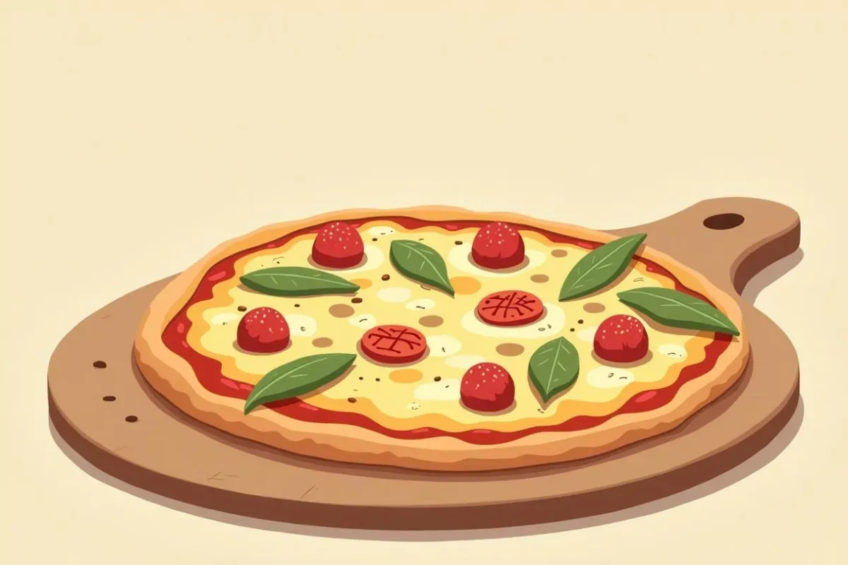 Keto pizza with almond flour crust - Studio Ghibli anime illustration