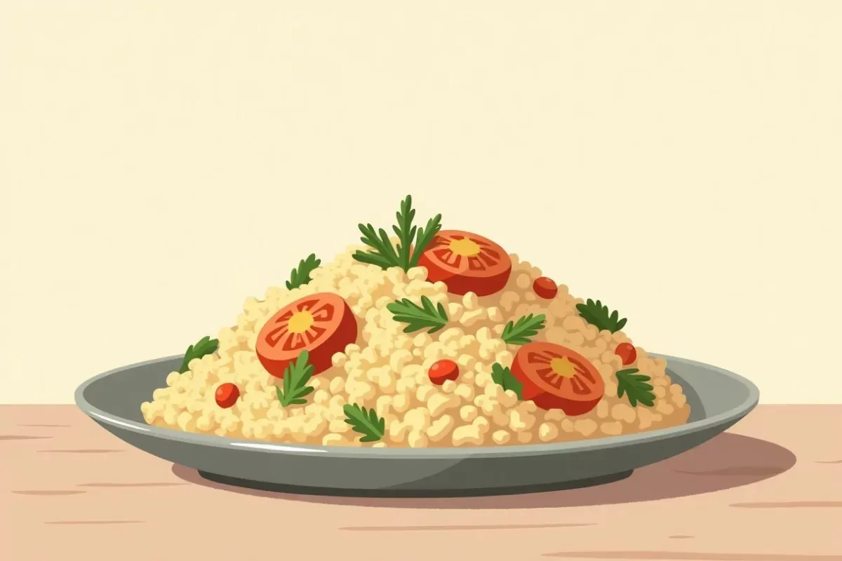 Keto cauliflower rice with chicken and vegetables - Studio Ghibli anime illustration