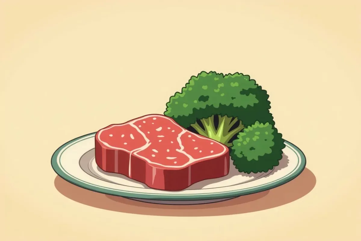 Keto beef and broccoli - Studio Ghibli anime illustration