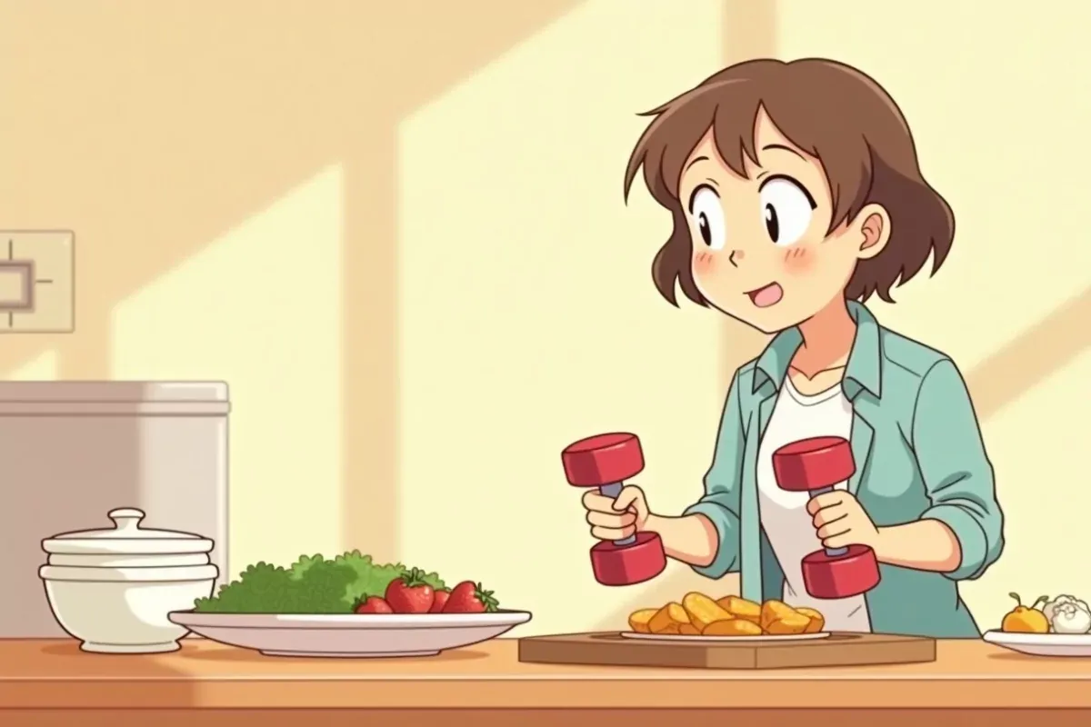 The Science Behind the Sweat: How Dumbbells Work Their Magic - Studio Ghibli anime illustration