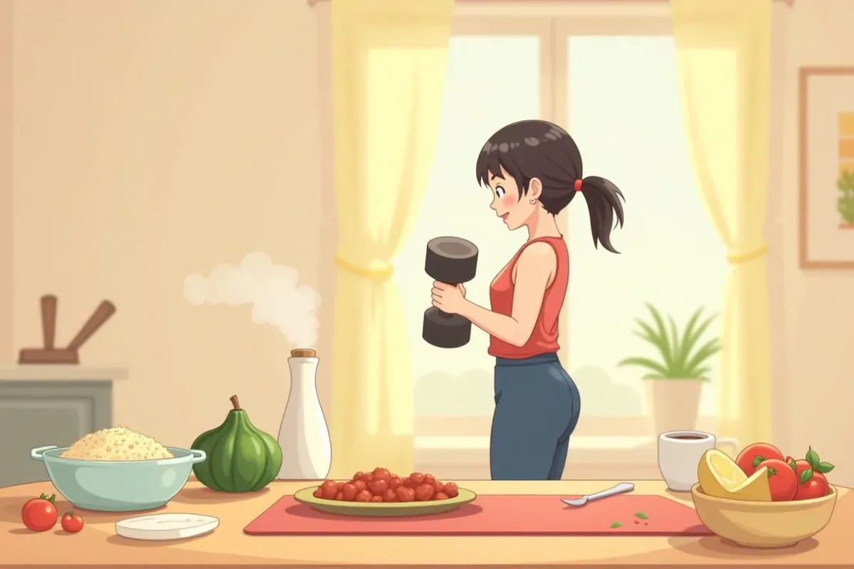 Dumbbell Workout at Home - Studio Ghibli anime illustration