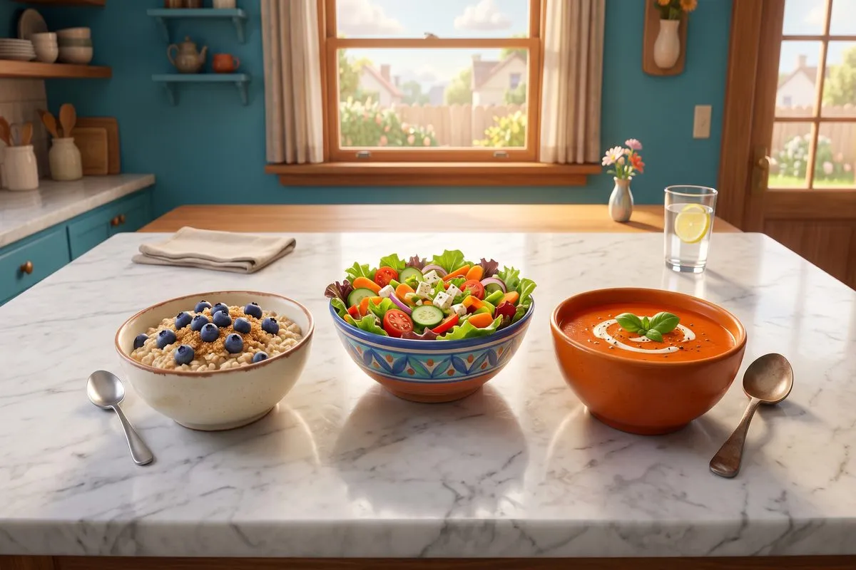 3D animated meal structure breakfast lunch dinner bowls