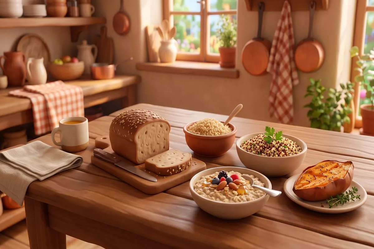 complex carbohydrates boost daily energy brown rice oats quinoa 3D animation