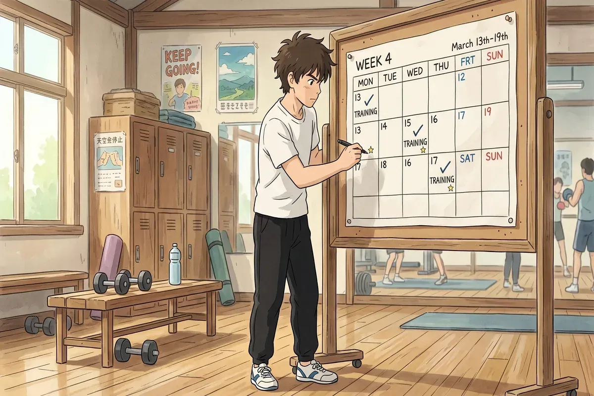 how often should beginner train gym - Studio Ghibli anime illustration