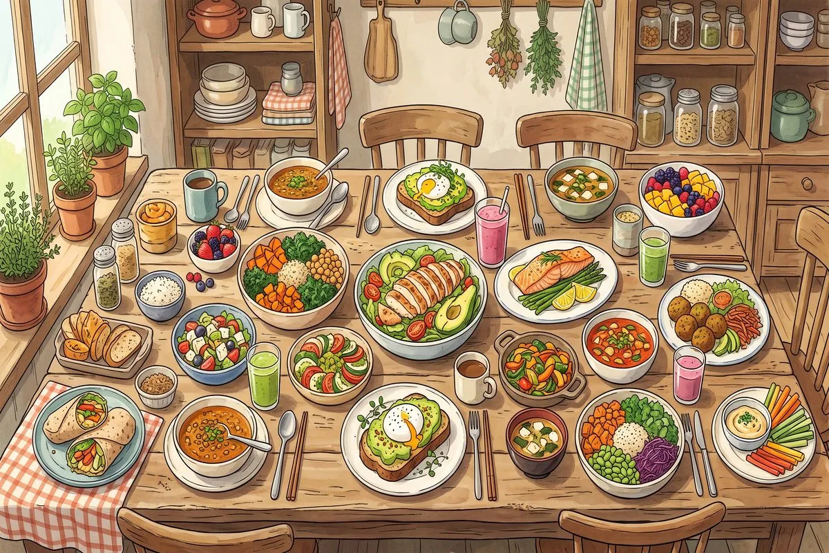 30 healthy lunch recipes compilation overview anime illustration