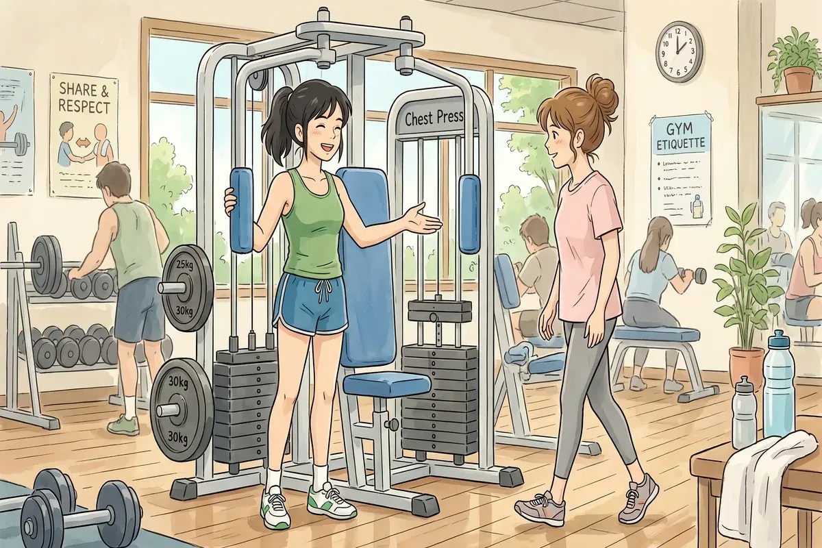 dont hog machines work in gym etiquette - Studio Ghibli anime illustration
