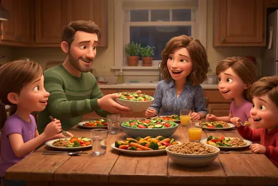 healthy delicious family recipes low-calorie options 3D animation