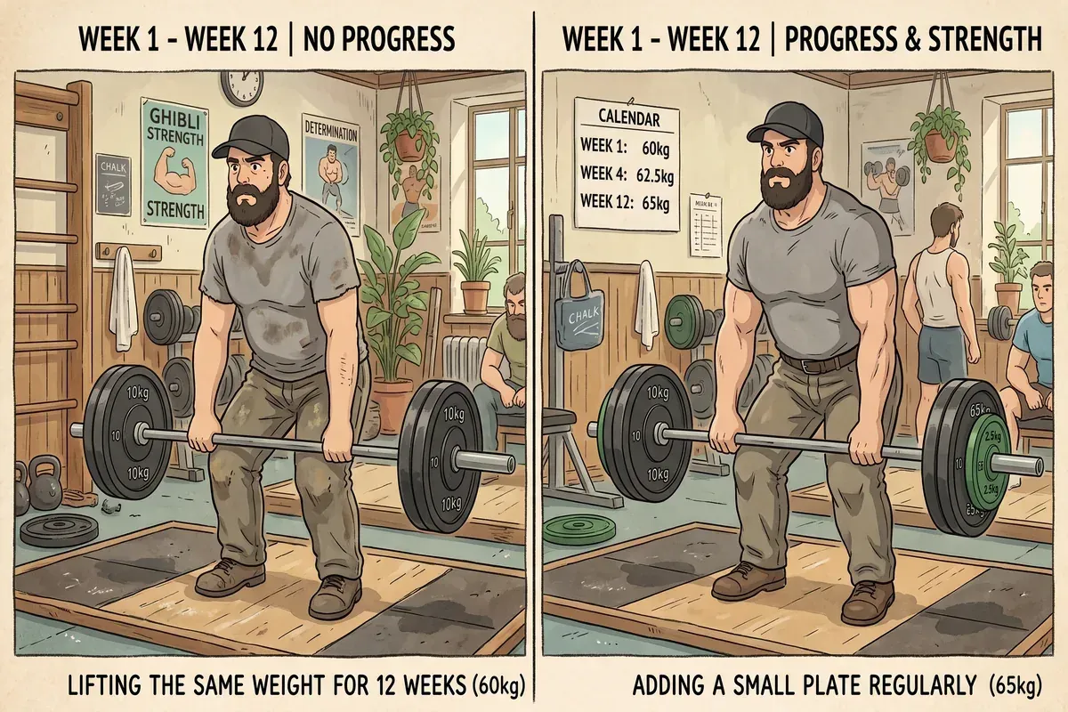 why progressive overload changes your body - Studio Ghibli anime illustration