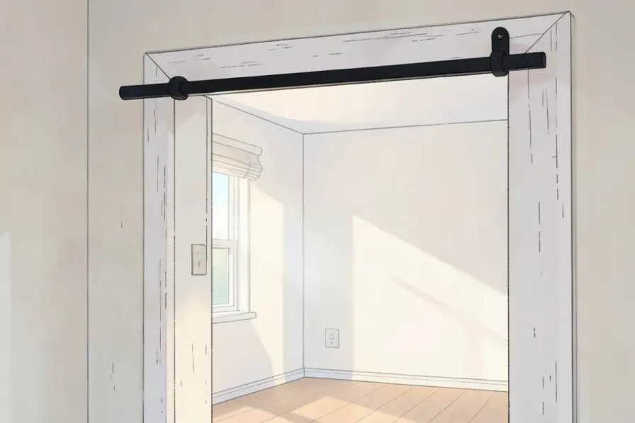 A black steel pull up bar mounted across the top of a white door frame